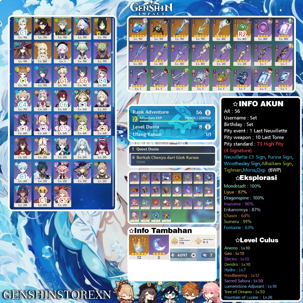 Jual Account Genshin Impact Multi B Akun Genshin Impact Starter Mid