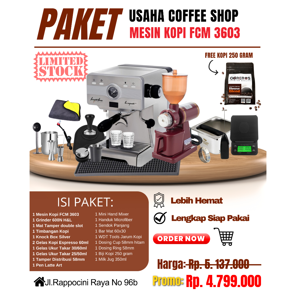 Jual Paketan Usaha Paket Lengkap Mesin Kopi Ferratti Ferro Fcm