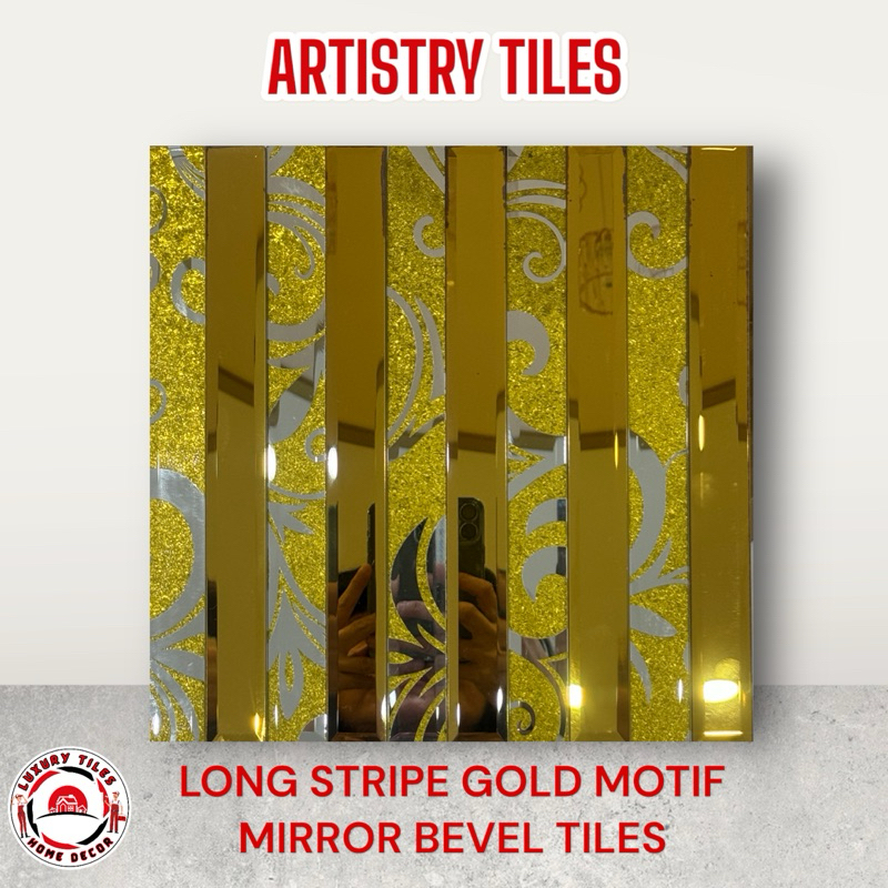 Jual Keramik Cermin Gold Motif Long Stripe Mirror Bevel Tiles Tempel