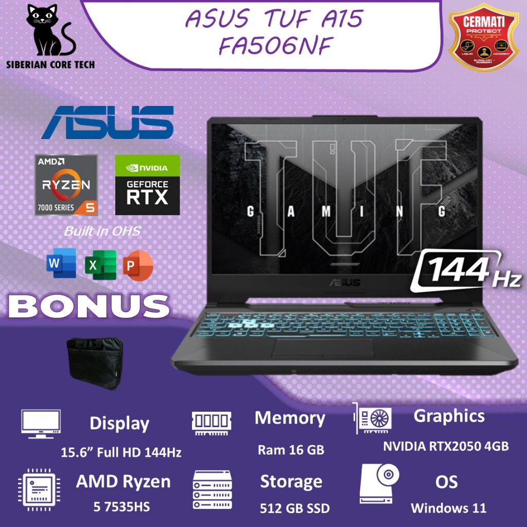 Jual ASUS TUF A15 FA506NF RYZEN 5 7535HS RTX2050 4GB RAM 16GB 512GB SSD