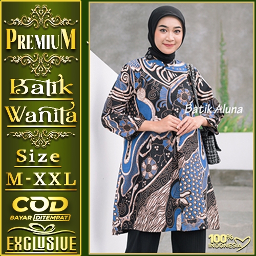 Jual Kemeja Batik Wanita Tunik Lapis Trikot Lengan Panjang Modern