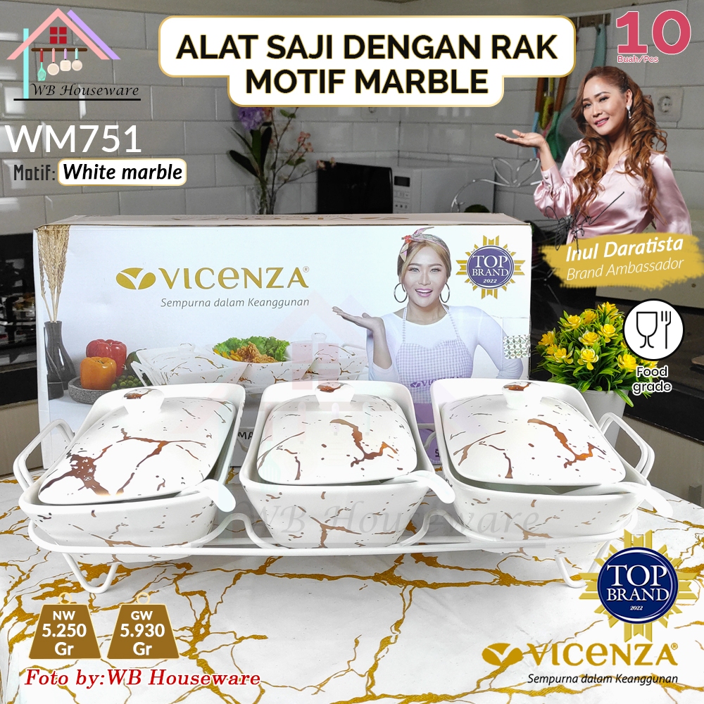 Jual VICENZA Wadah Saji Set Isi 3 Rak Motif White Marble Pemanas