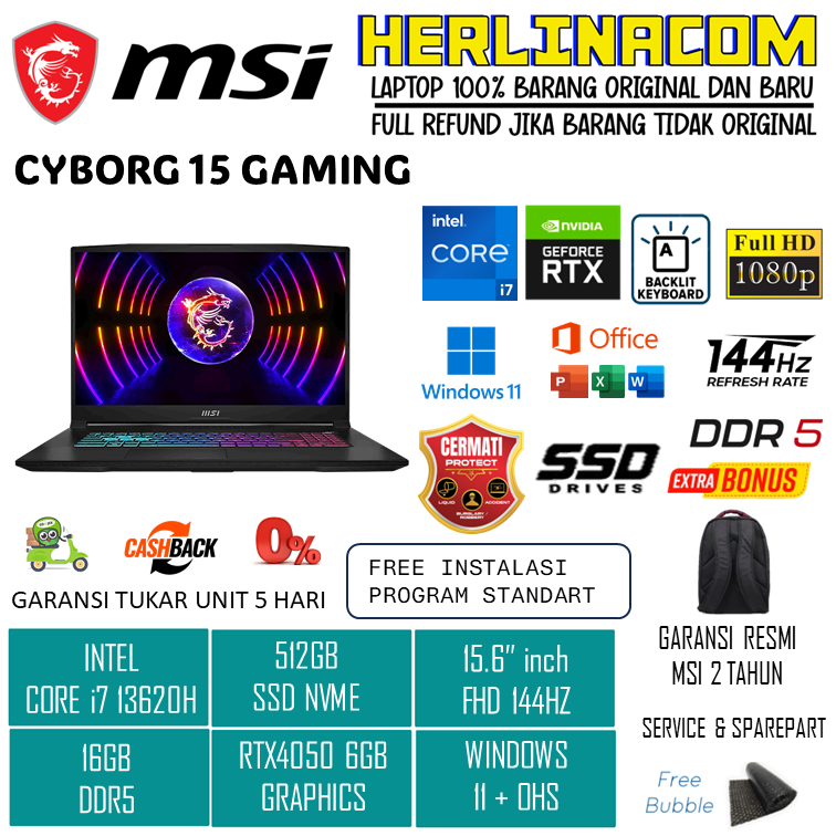 Jual Laptop Gaming Msi Cyborg Intel Core I H Rtx Gb Gb