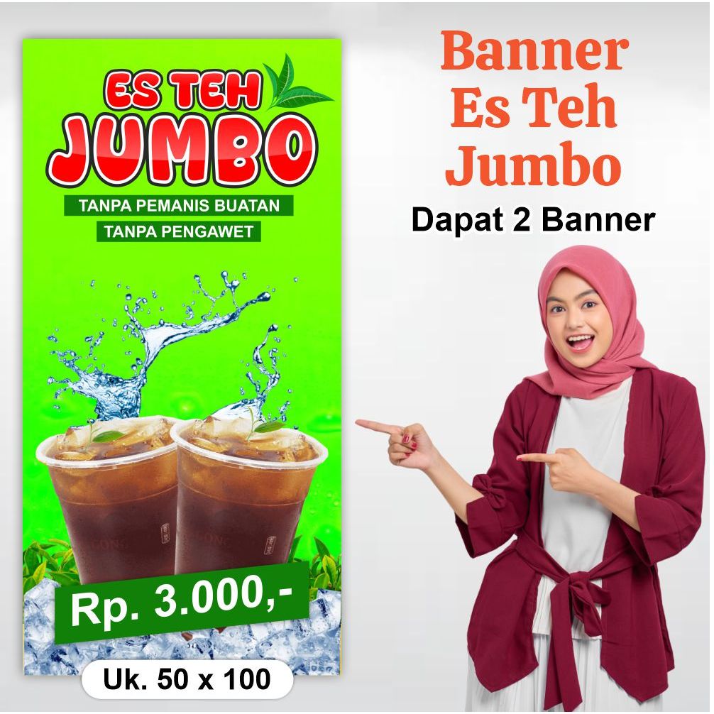 Jual Banner Spanduk Es Teh Jumbo Dapat 2 Lembar Ukuran 50 X 100 Cm