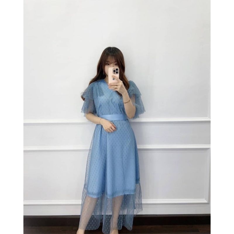 Jual Dress Brukat Natal Edisi Warna Biru Dress Christmas Skyblue Gaun