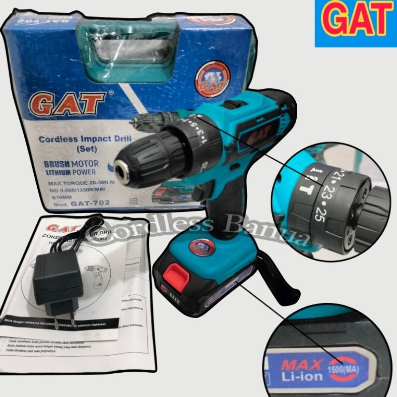 Jual MESIN BOR CORDLESS GAT 21V 702 MESIN BOR TENAGA BATERAI 21VOLT