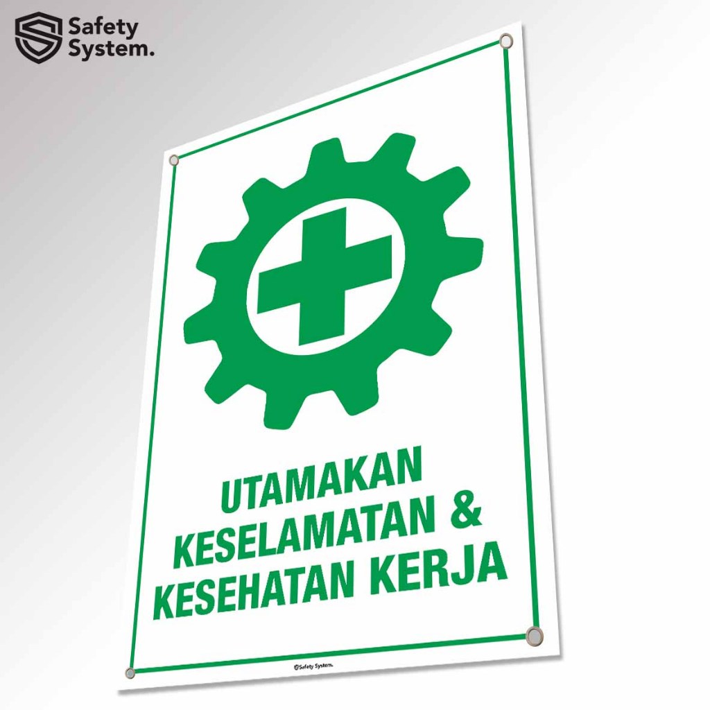 Jual Spanduk Banner Safety K3 Logo Lambang Roda Gerigi Hijau Utamakan