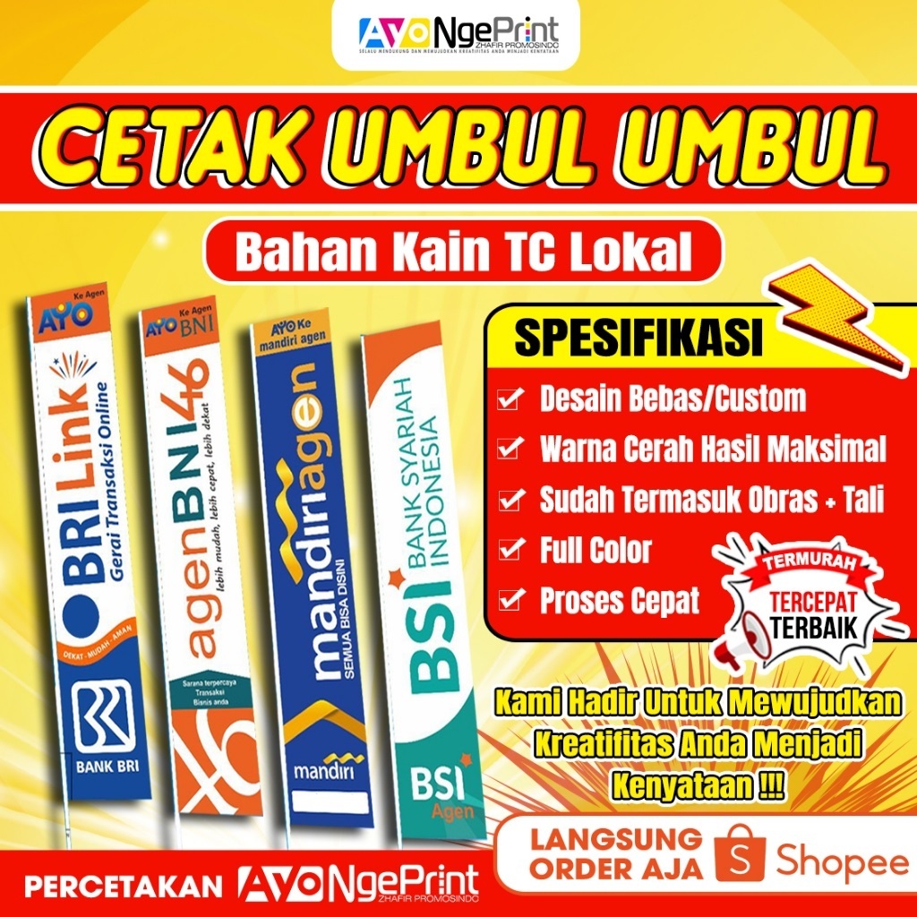 Jual Bendera Umbul Umbul Custom Printing Logo Tulisan Warna Full