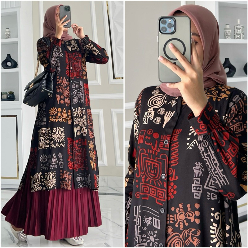 Jual Nevila Part Long Tunik Abstrak By Zalfa Outfit Shopee Indonesia