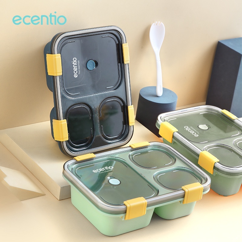 Jual Ecentio Kotak Makan Grid Ml Lunch Box Tempat Sendok Wadah