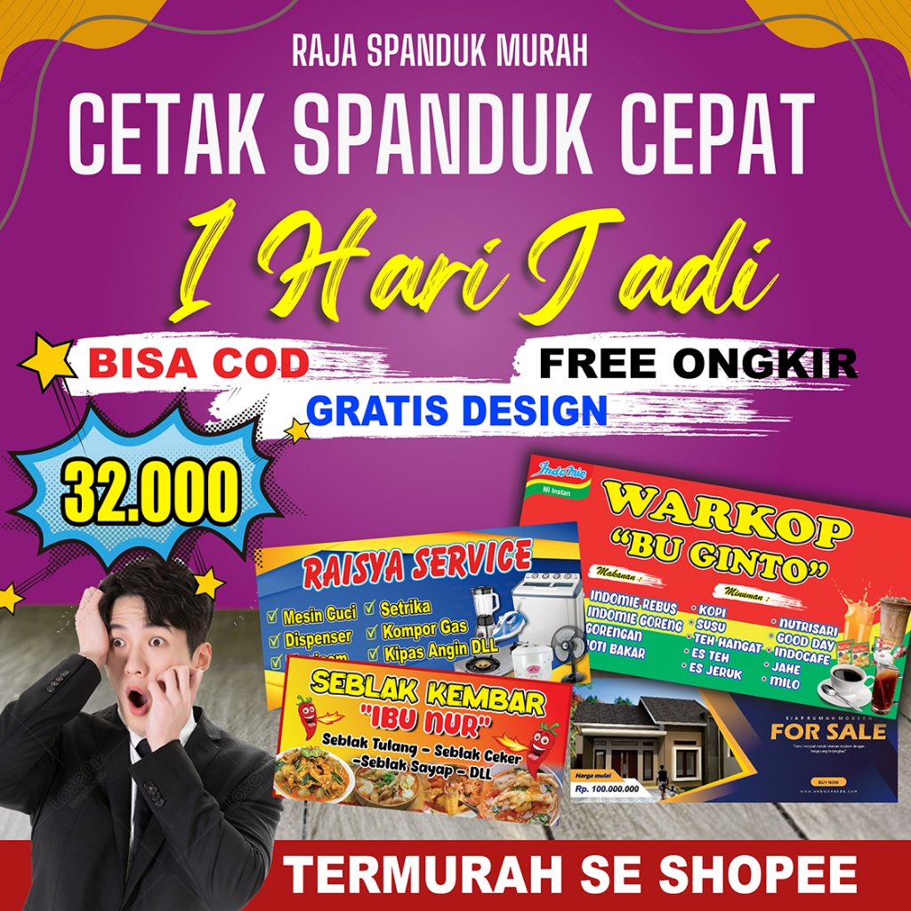 Jual Banner Spanduk 1 Hari Jadi FREE DESIGN Baner Baliho Banner