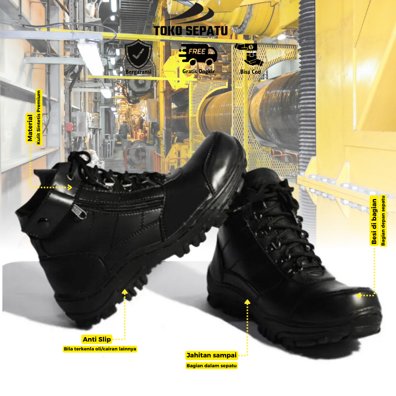 Jual Sepatu Safety Pria Ujung Besi Proyek Kerja Lapangan Safety Shoes