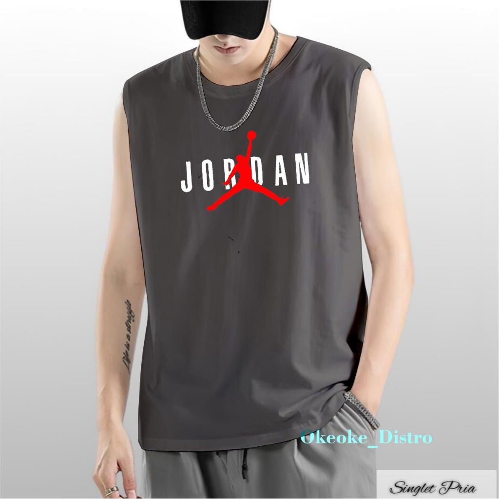 Jual Baju Kaos Singlet Pria Dewasa Jordann Gym Santai Trendy Size M L