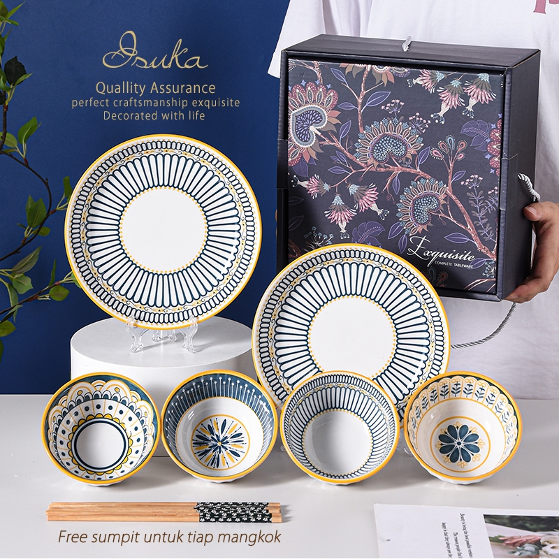 Jual ISUKA Japanese Plate Bowl Set Piring Mangkok Keramik Hampers