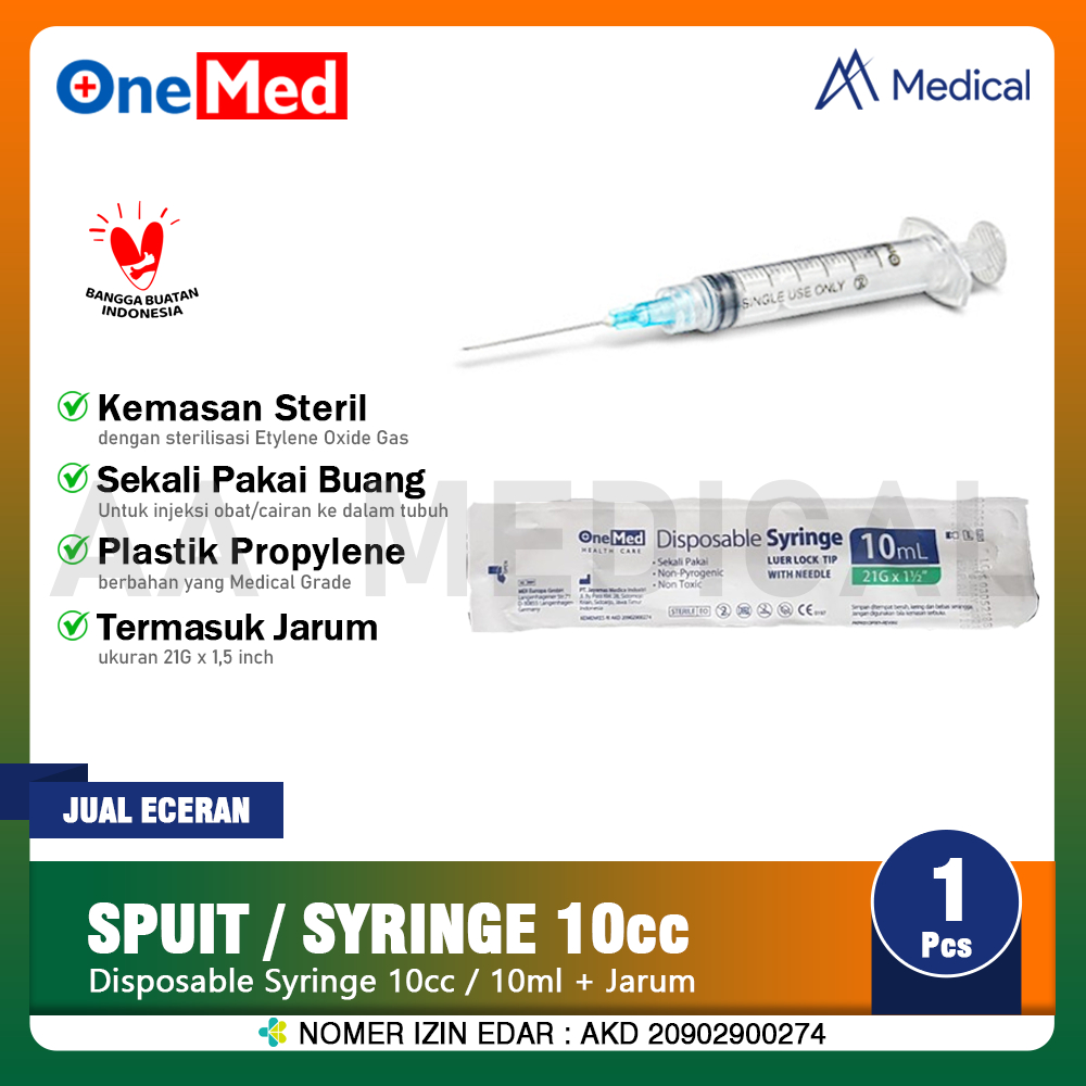 Jual ONEMED Disposable Syringe Spuit Spet Suntikan 10ml 5ml 3ml 1ml