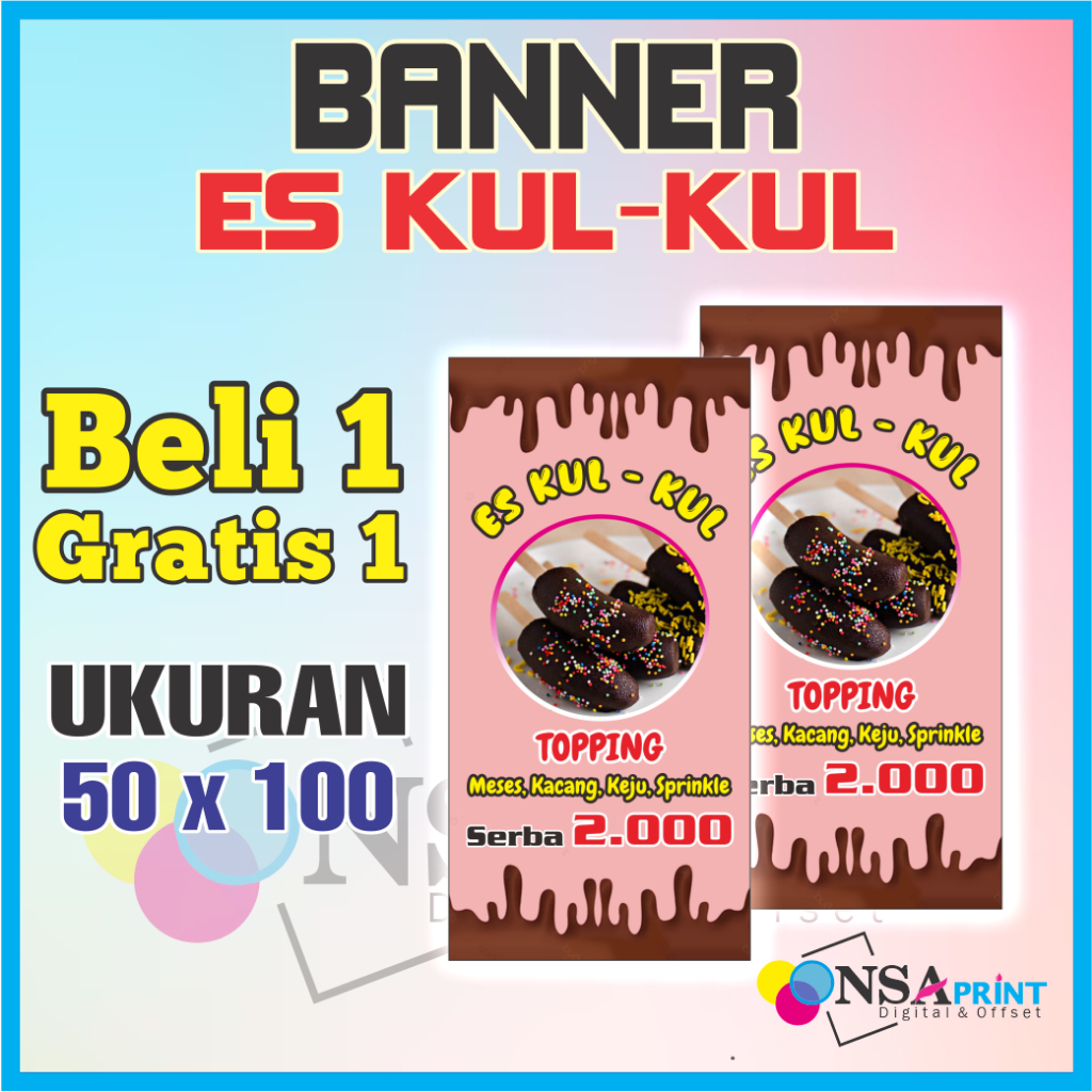 Jual Cetak Banner Spanduk Es Kul Kul Beli 1 Gratis 1 Ukuran 50x100