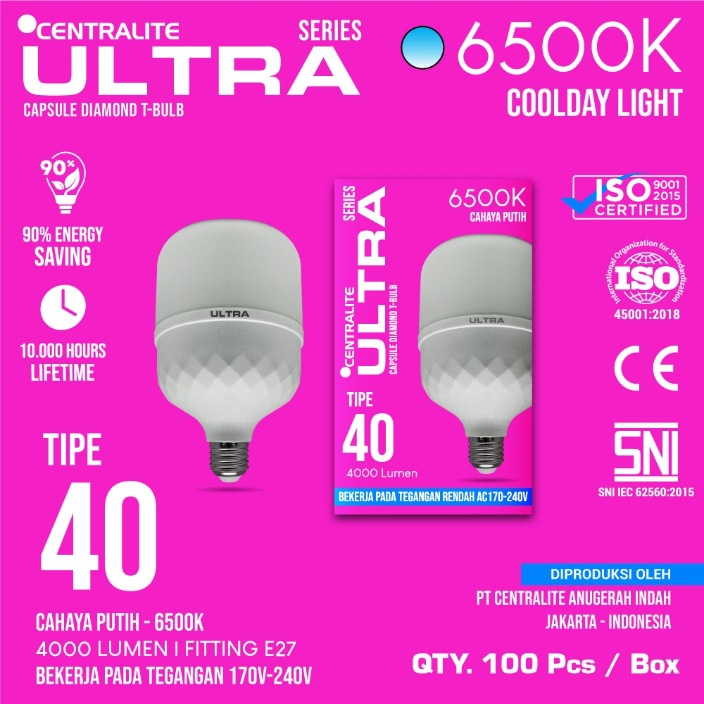 Jual Centralite ULTRA 40W Lampu LED Cahaya PUTIH 40 Watt Model Tabung