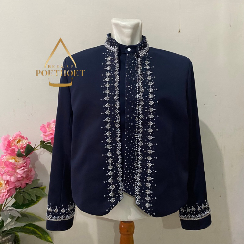 Jual Jas Beskap Pengantin Jawa Solo Hewes Biru Navy Dongker Navi Payet