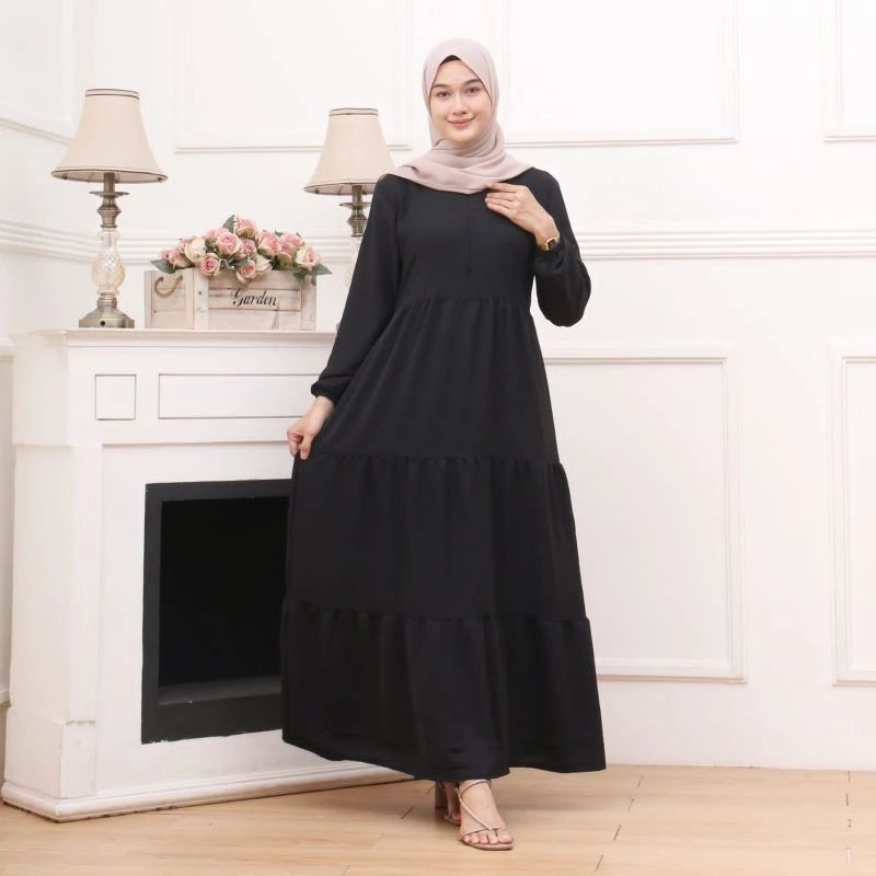 Jual Gamis Polos Wanita Remaja Dress Rempel Susun Crinkle Airflow