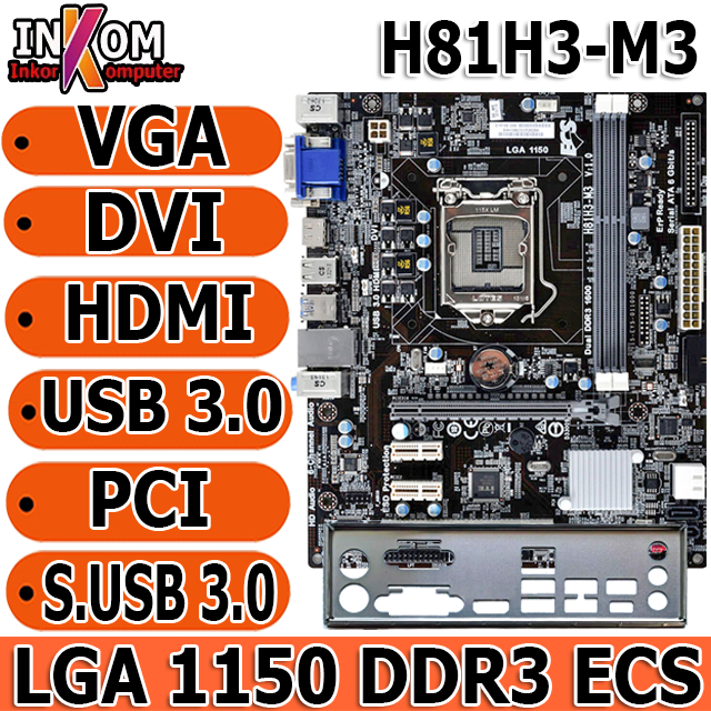 Jual Mainboard Motherboard Mobo Intel LGA 1150 H81 Onboard ECS ASROK