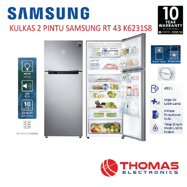 Jual KULKAS 2 PINTU SAMSUNG RT 43 K6231S8 Twin Cooling Plus DIGITAL