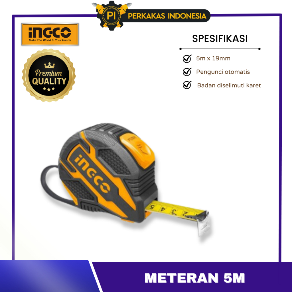 Jual Meteran 5M INGCO HSMT08519 Steel Measuring Tape 5 M Alat Ukur