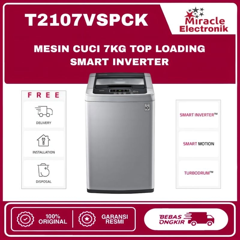 Jual Mesin Cuci LG T2107VSPCK Top Loading 7Kg Smart Inverter 200W