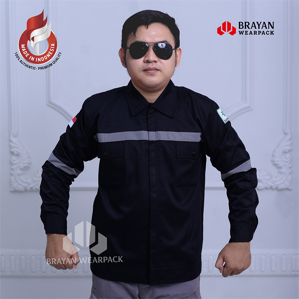 Jual Wearpack Safety Atasan Warna Hitam Kombinasi Kemeja Safety Baju