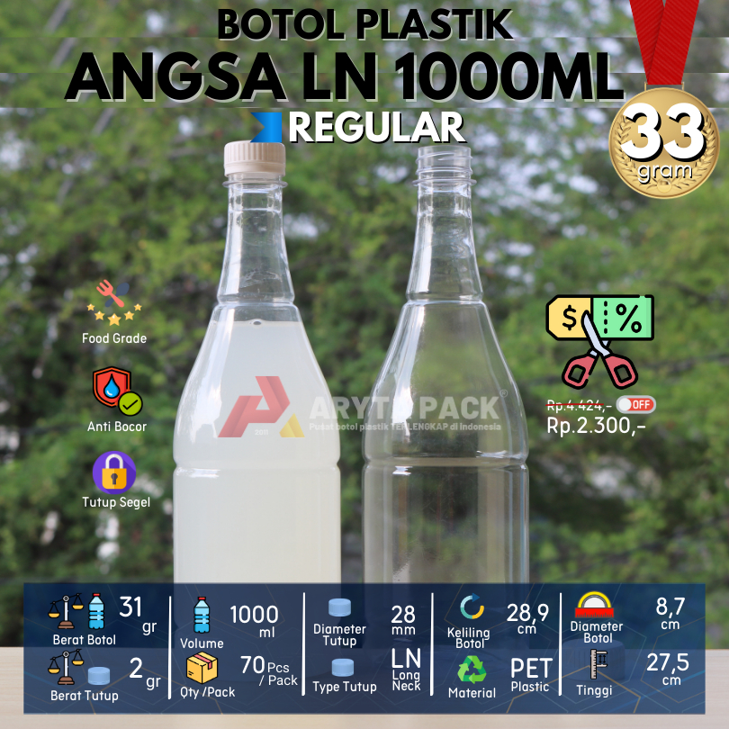 Jual Botol Plastik PET 1liter 1000ml Angsa Minuman Mineral Jus Susu