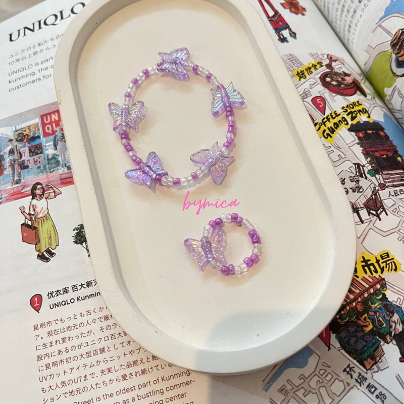 Jual Purple Set Gelang Cincin Butterfly Kupu Kupu Manik Beads Shopee