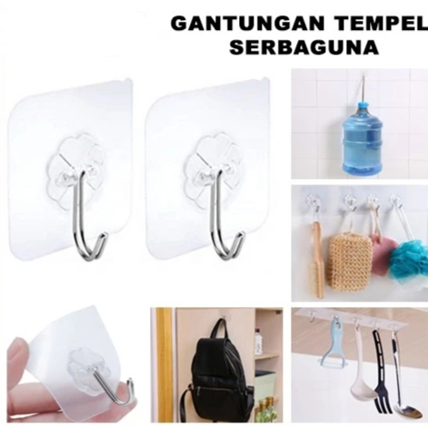 Jual Gantungan Tempel HOOK Serbaguna Transparan Hanger Besi Cantelan