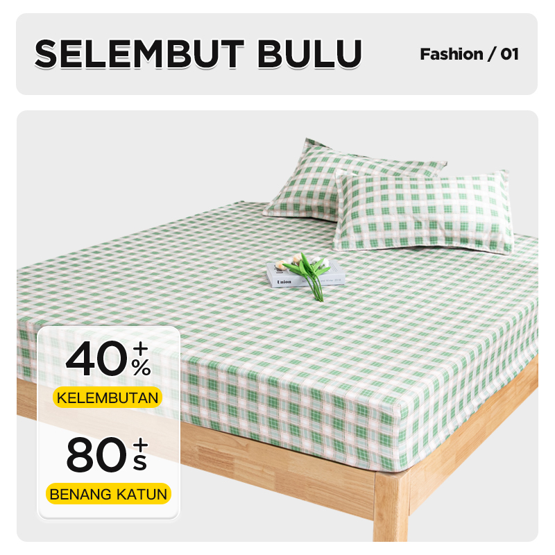 Jual Seprei Kasur Motif Kotak Estetik Bahan Polyester Elegan Termurah