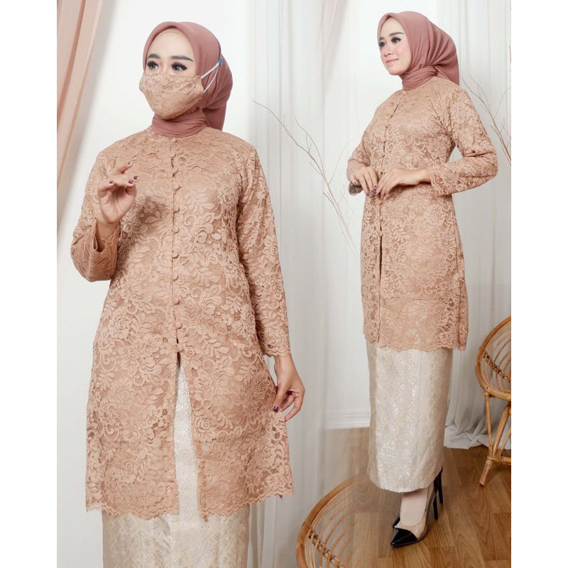 Jual Kebaya Brokat Tunik Kancing Bawahan Songket Setelan Kebaya