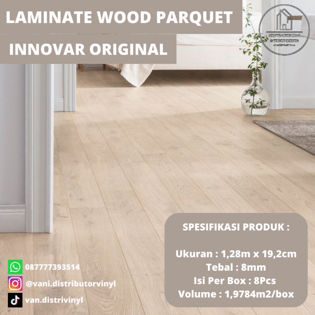 Jual Lantai Kayu Laminate Merk Innovar Original 8mm Parkit Parket