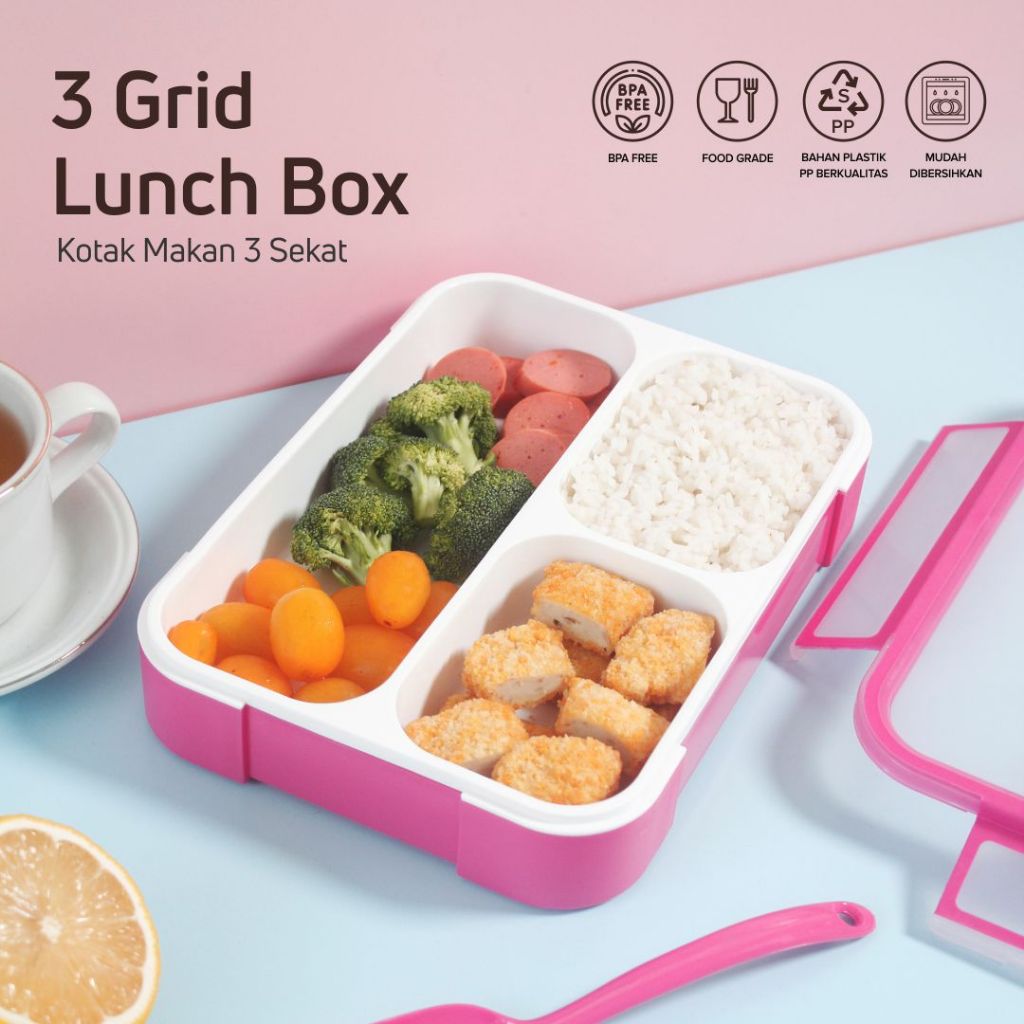 Jual Lunch Box Kotak Makan Bekal Anti Tumpah Yooyee Tiga Sekat