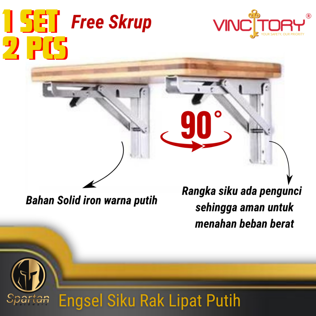 Jual Engsel Bracket Rak Siku Meja Lipat Dinding Besi Putih Vincitory