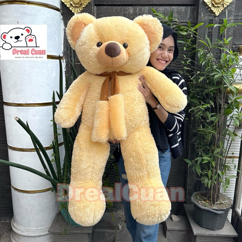 Jual Boneka Teddy Bear Beruang Fluffy Syal Polos Besar Jumbo Meter