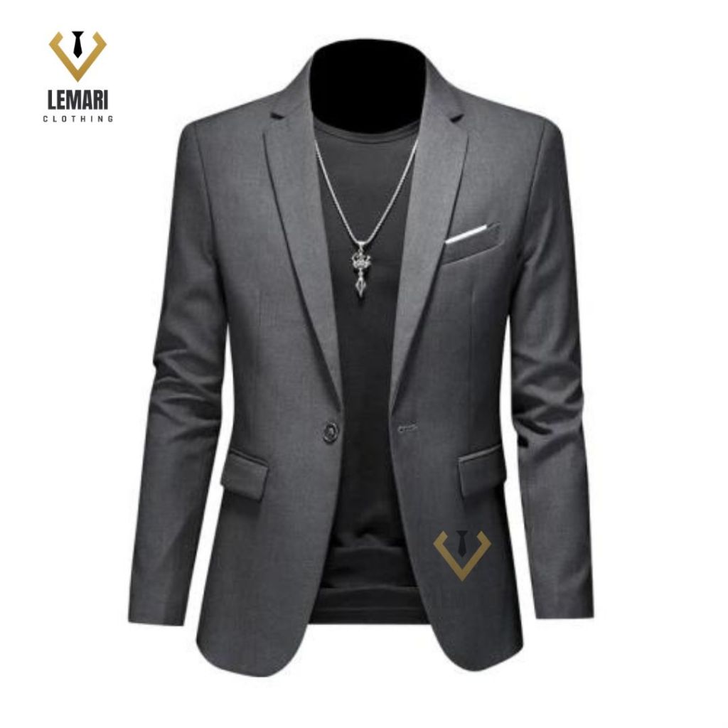 Jual Jas Blazer Formal Pria Kancing Satu Slim Fit Premium Wisuda