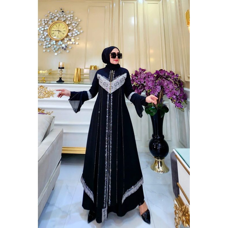 Jual Abaya Ceruty Babydoll Kombinasi Jersey Shopee Indonesia