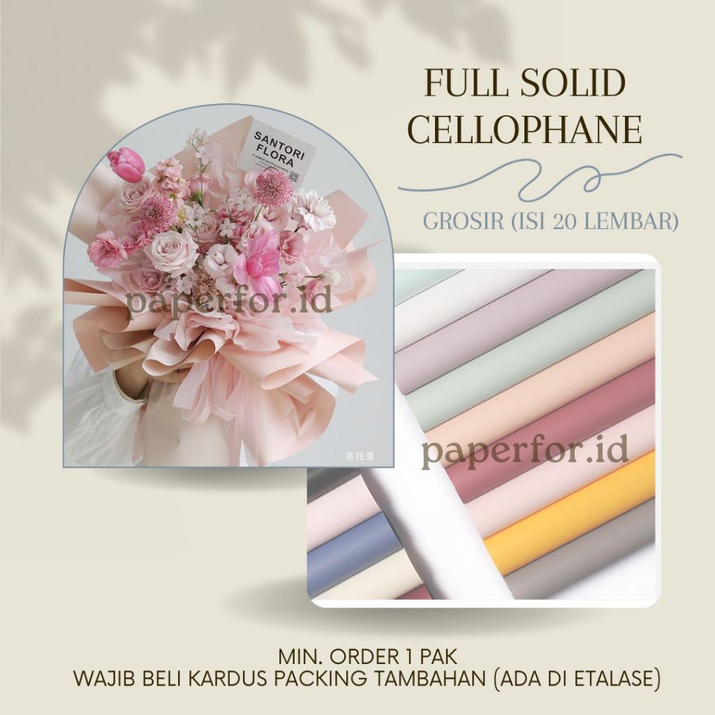 Jual Grosir Kertas Buket Bunga Cellophane Full Color Solid Isi