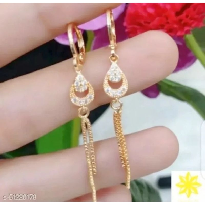 Jual Anting Jurai Motif Bulan Sabit Titanium Gold Perhiasan Wanita Anti