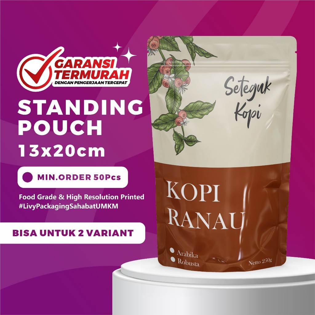 Jual Livy Packaging Ukuran 13x20cm Cetak Kemasan Standing Pouch Kopi