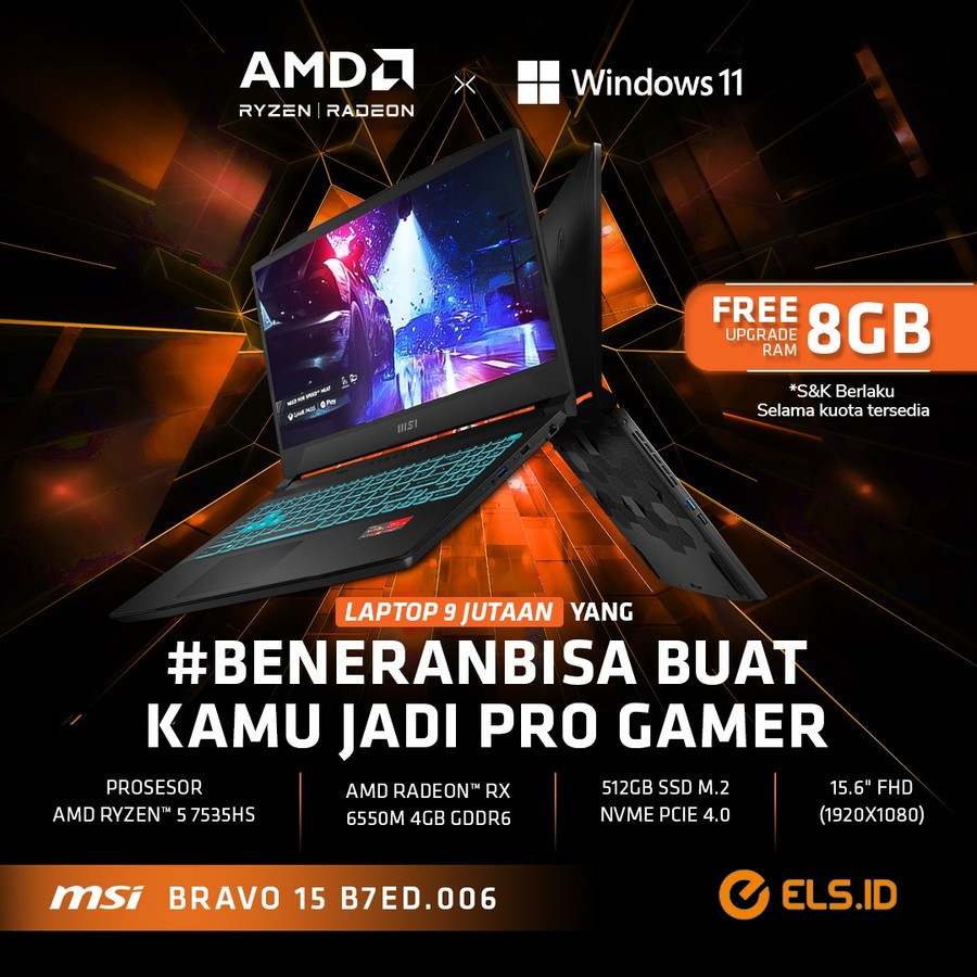 Jual MSI Bravo 15 B7ED Ryzen 5 7535HS SSD 512GB RX6550M 15 6 W11 OHS