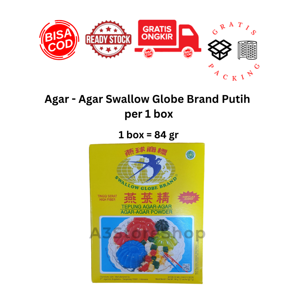 Jual Agar Agar Swallow Globe Per Box 84 Gr Putih Jelly Tepung Bubuk