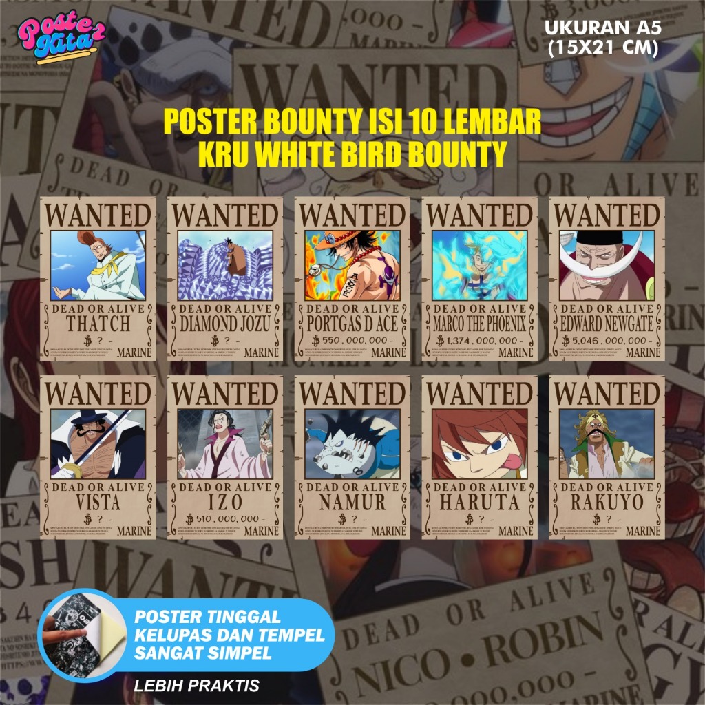 Jual Pcs Poster Bounty Kru Whitebeard Pirates Poster One Piece