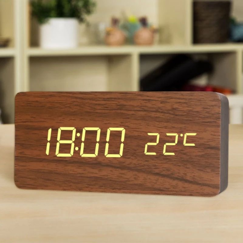 Jual Jam Meja Kayu Digital LED Jam Estetik Suhu Digital WooD