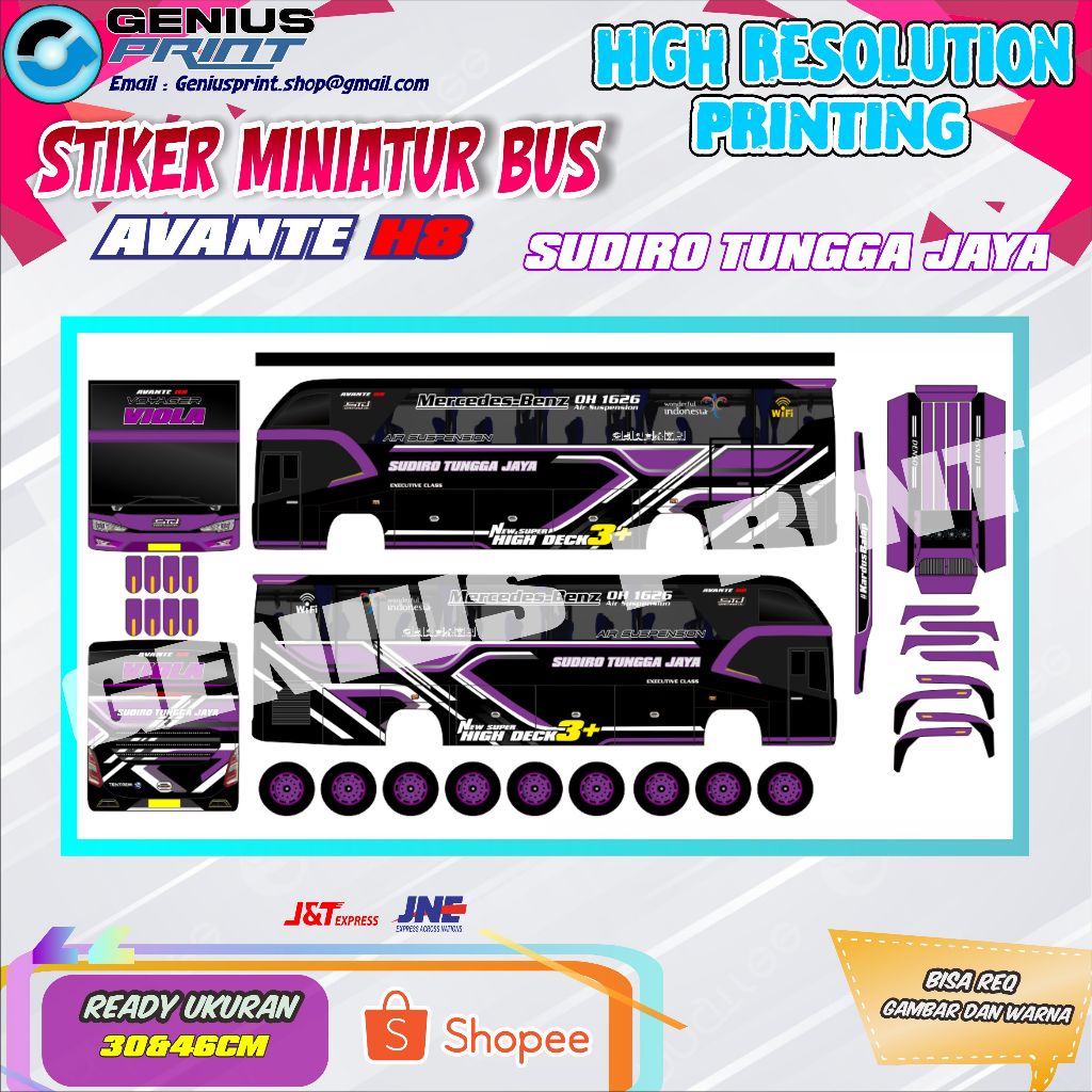 Jual Stiker A3 Miniatur Bus Avante H8 Livery Agung Sejati KG Trans