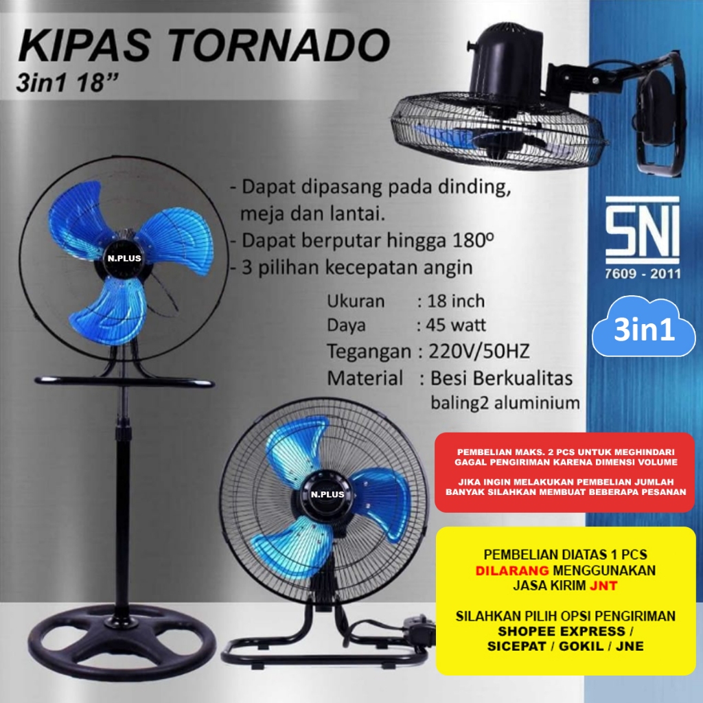 Jual Kipas Angin Besi Tornado Stand Fan Jumbo 3in1 18 Inch Bisa