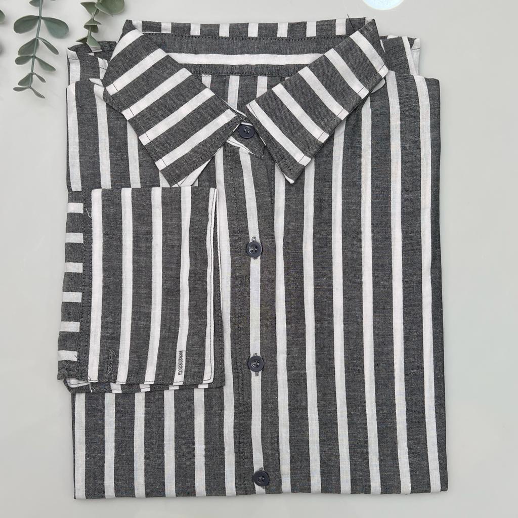 Jual Kemeja Wanta Salur Motif Bunga Atasan Strip Cewek Korean