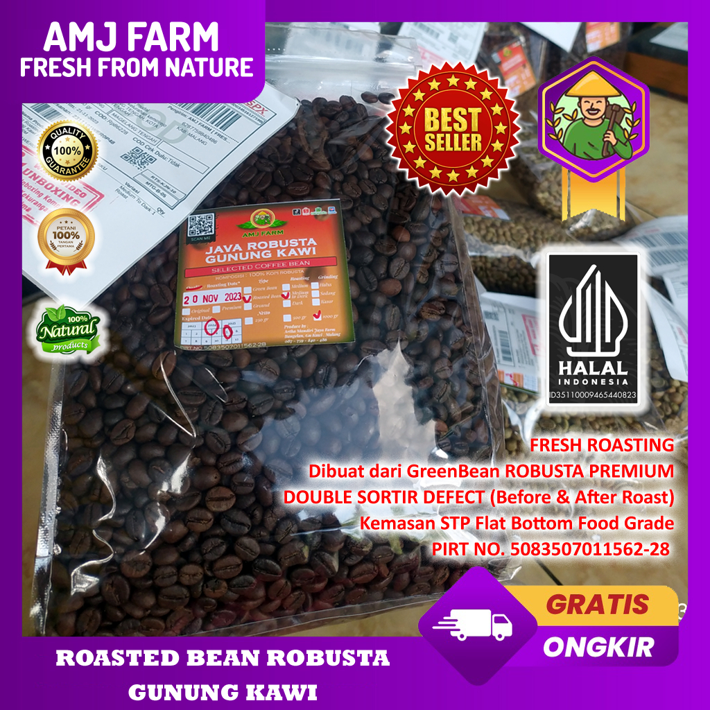 Jual 1 Kg Roasted Bean Kopi Robusta Gunung Kawi Petik Merah Kopi